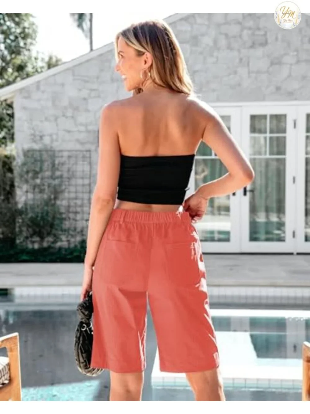 Women's High Waisted Bermuda Shorts Cotton Elastane 11in Inseam Chino